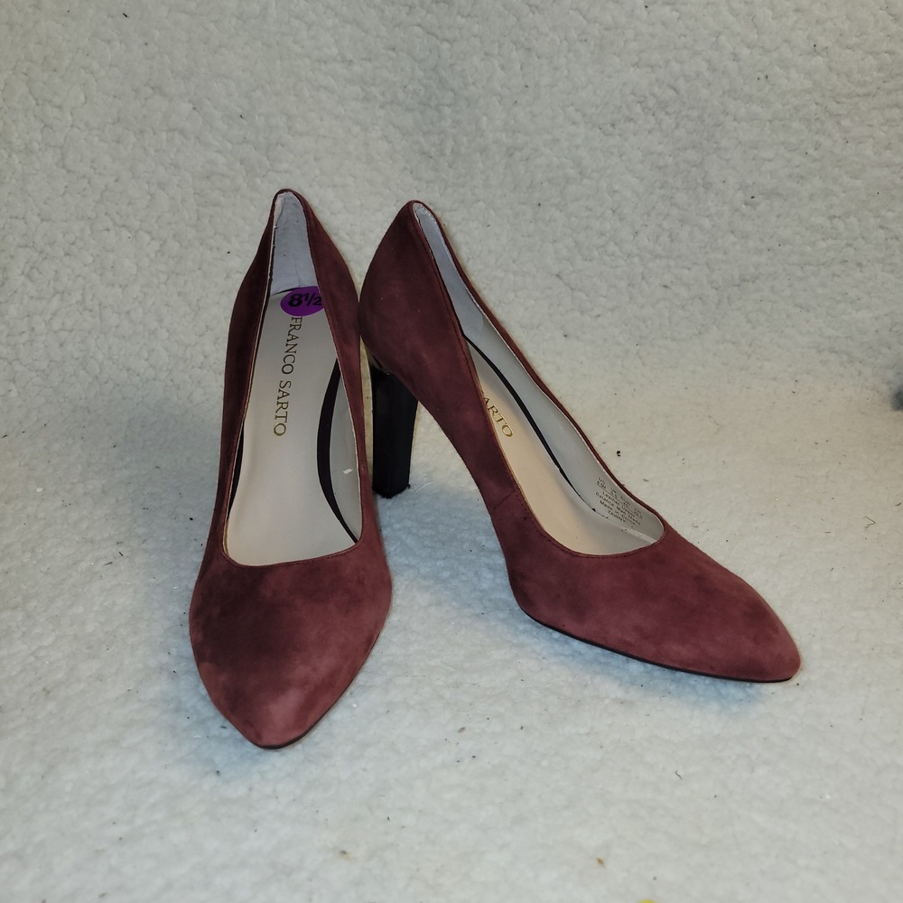 Franco Sarto Pumps Womens 8.5 Burgundy Suede Pointed Toe Excellent Office Heel